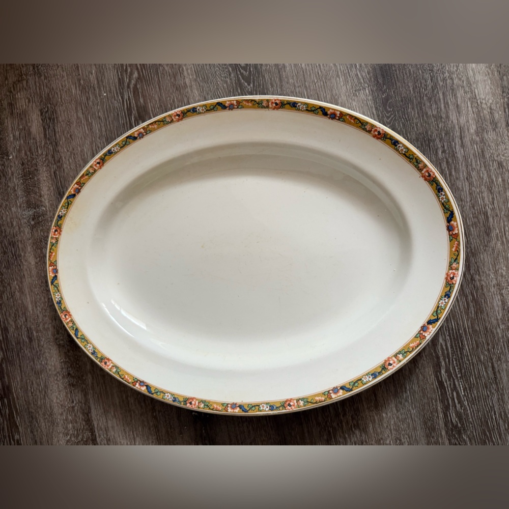 VTG Johnson's Brothers England Platter 14”x10.5” Floral Gold Rim